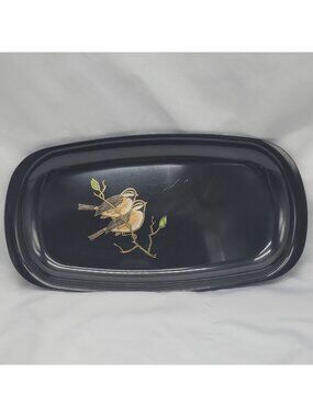 Vtg Couroc Of Monterey Black Rectangular Tray Bird Sparrows 12.5" X7" MCM Decor